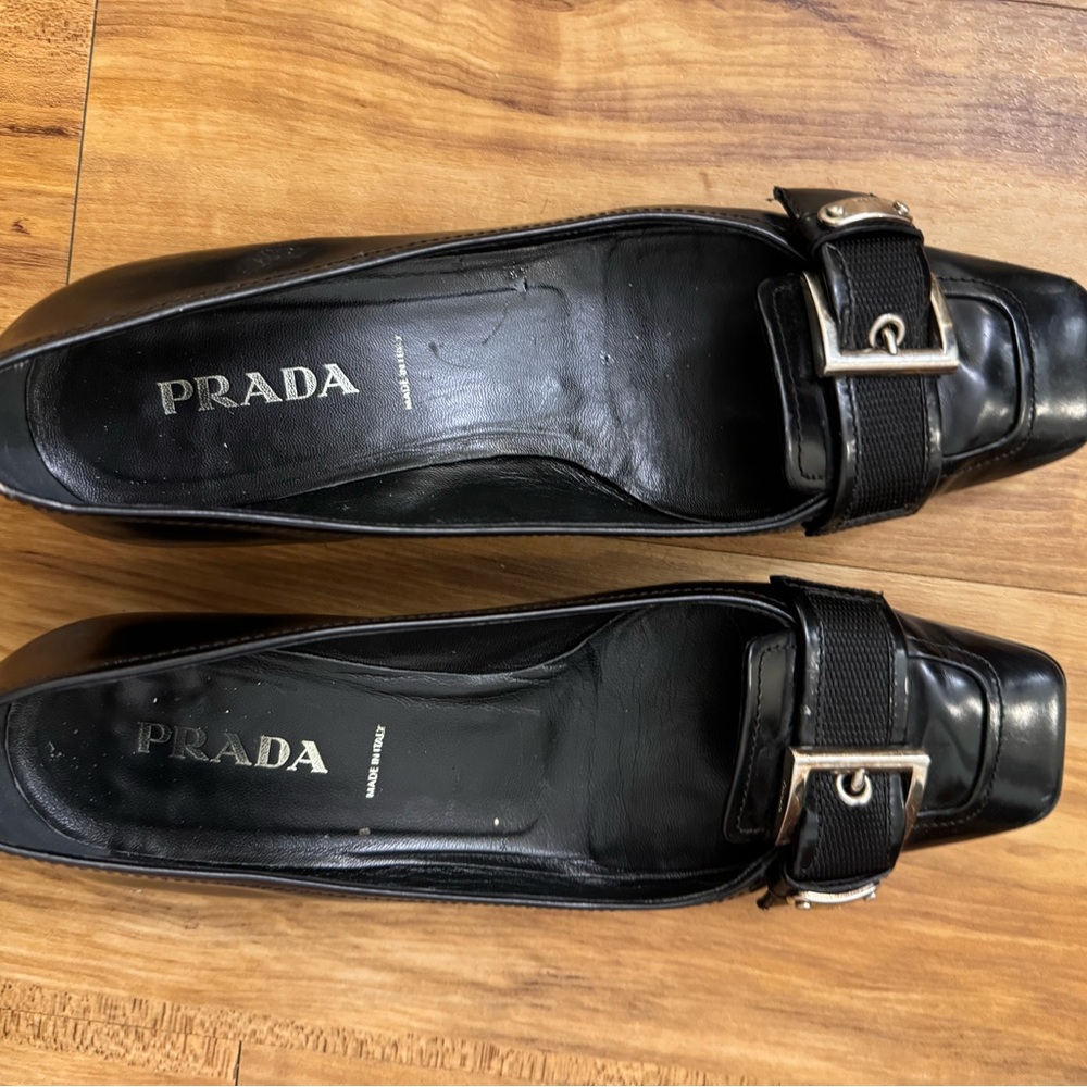 Prada Black Loafers with Silver Buckle size 36